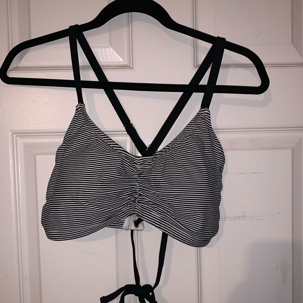 Black and white striped bikini top